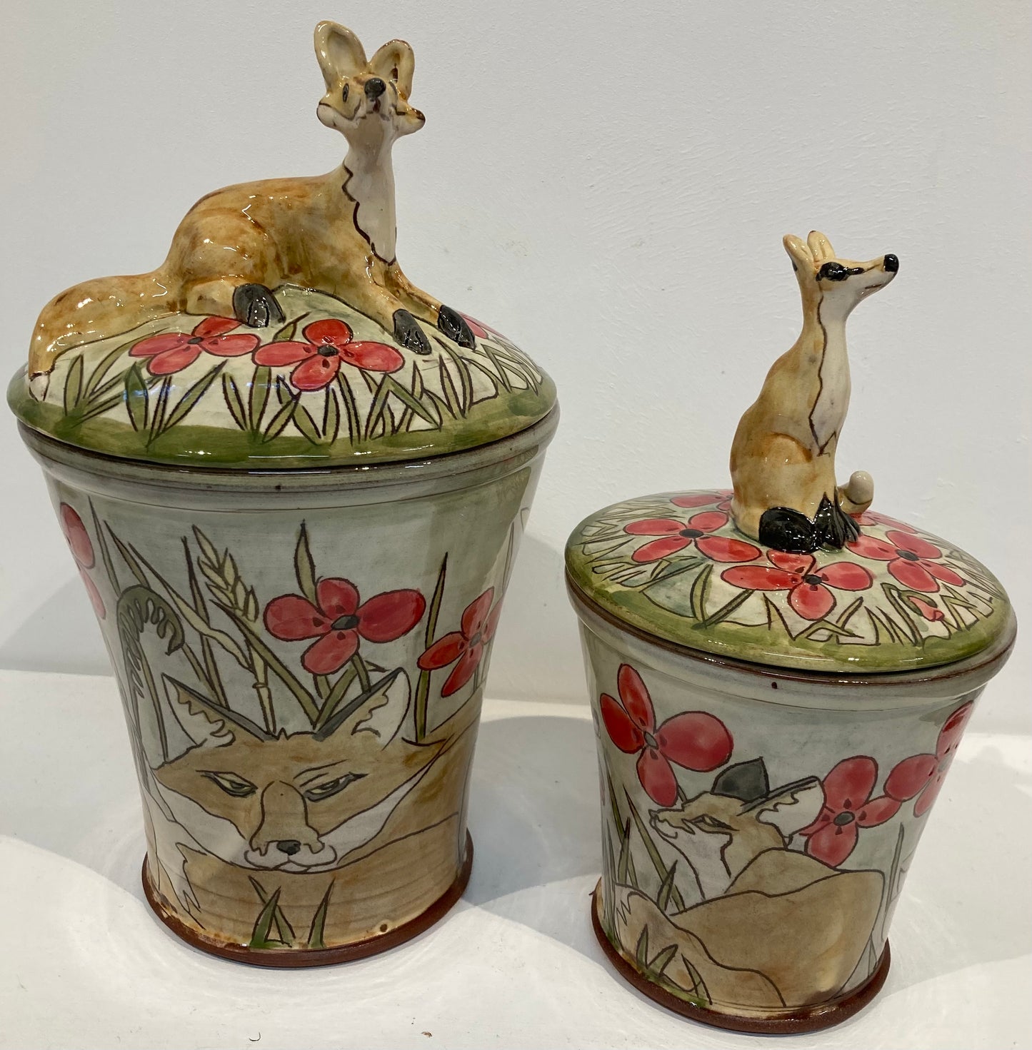 Large store jar with a sitting Fox on the lid