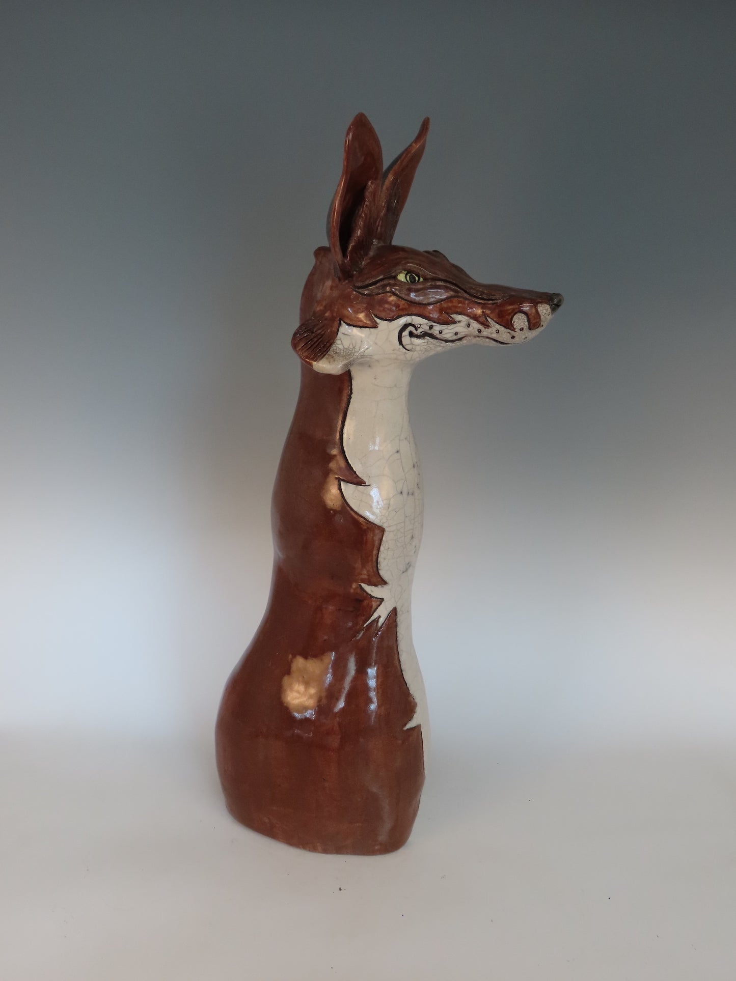 Hand built Raku fired Animal Sculpture of Dog Fox available online only