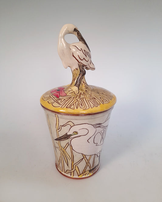 Little Egret  earthenware store jar