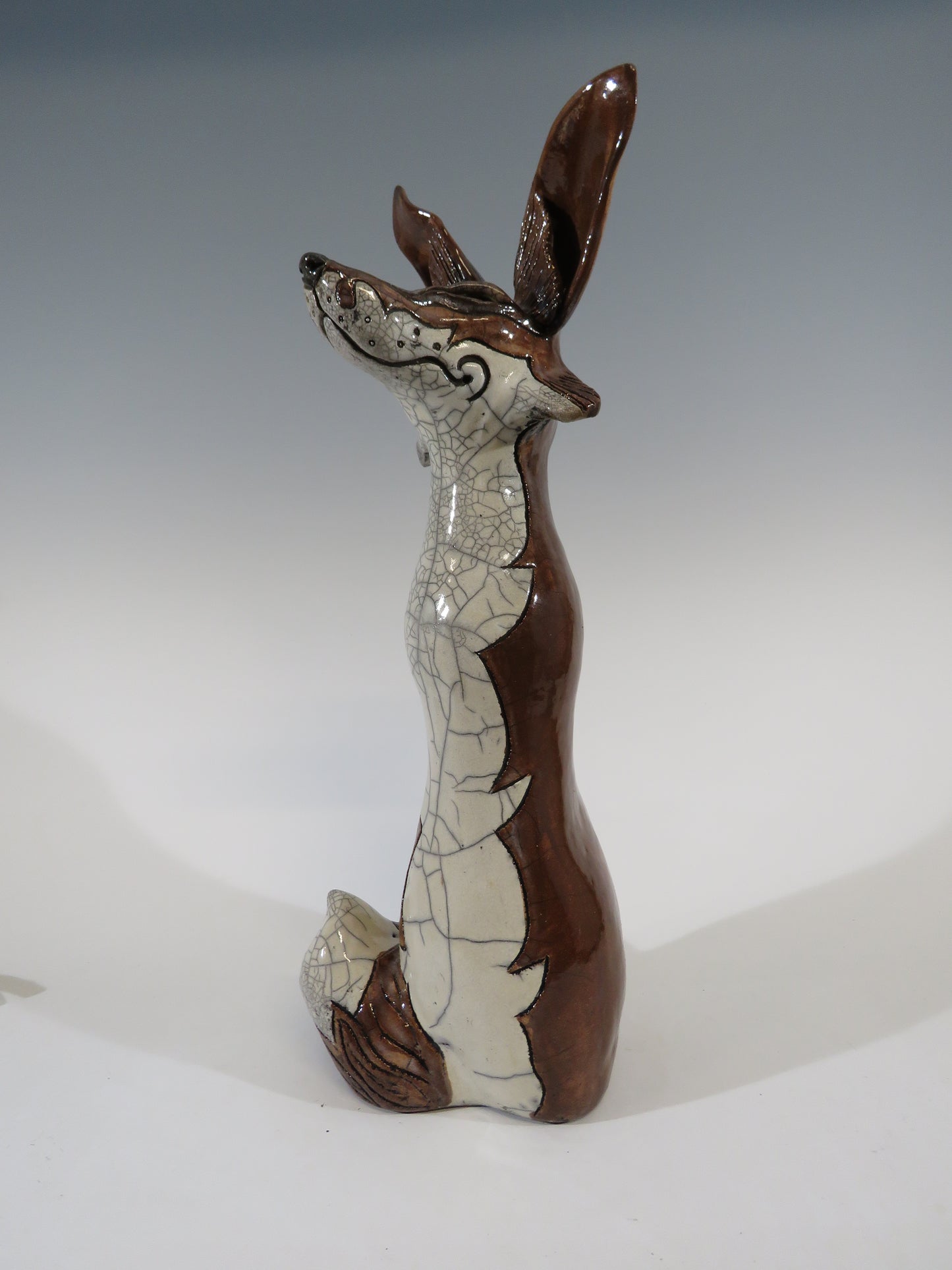 Hand Built Raku fired Animal Sculpture of Fox Cub ,available online only