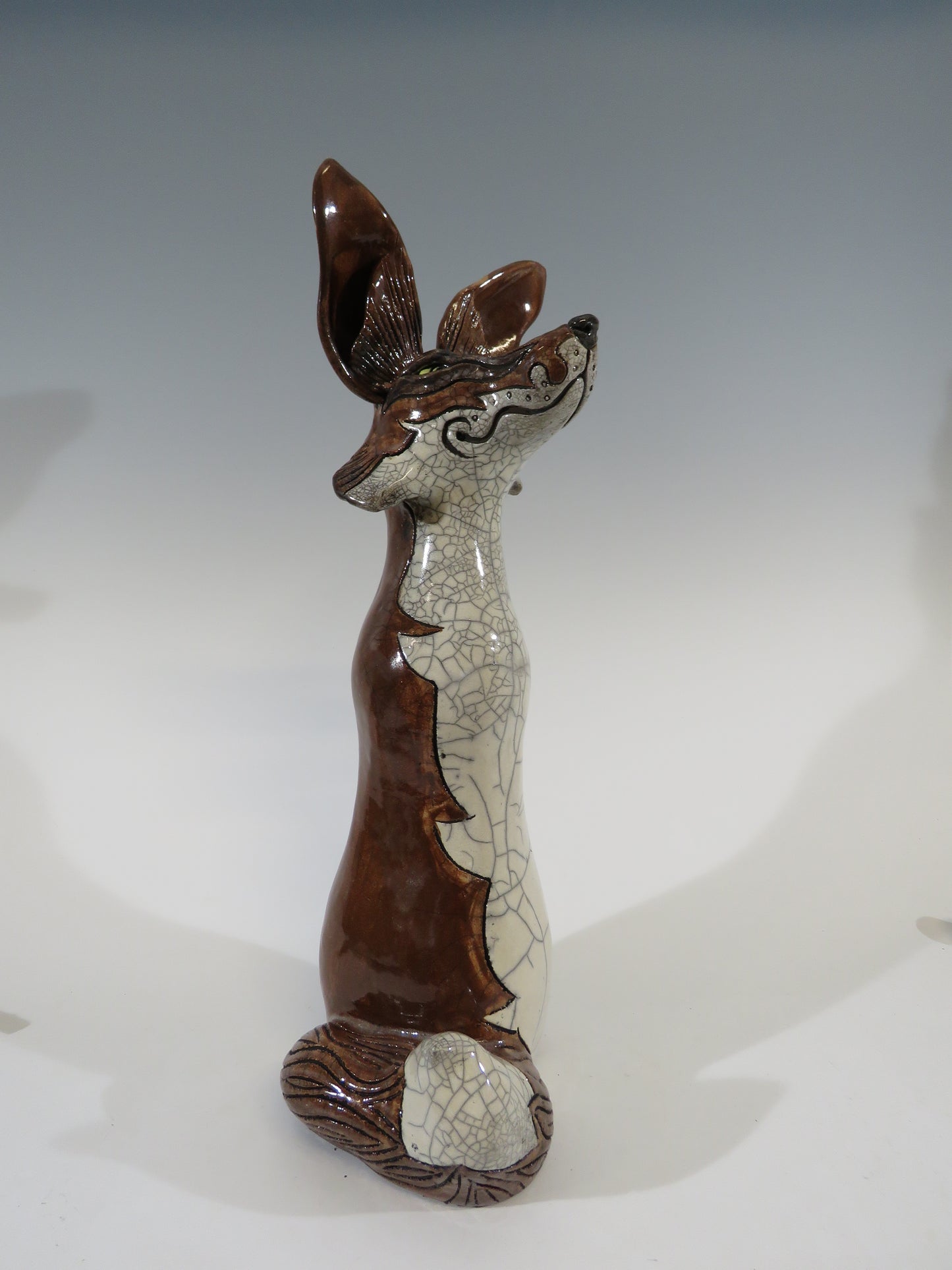 Hand Built Raku fired Animal Sculpture of Fox Cub ,available online only
