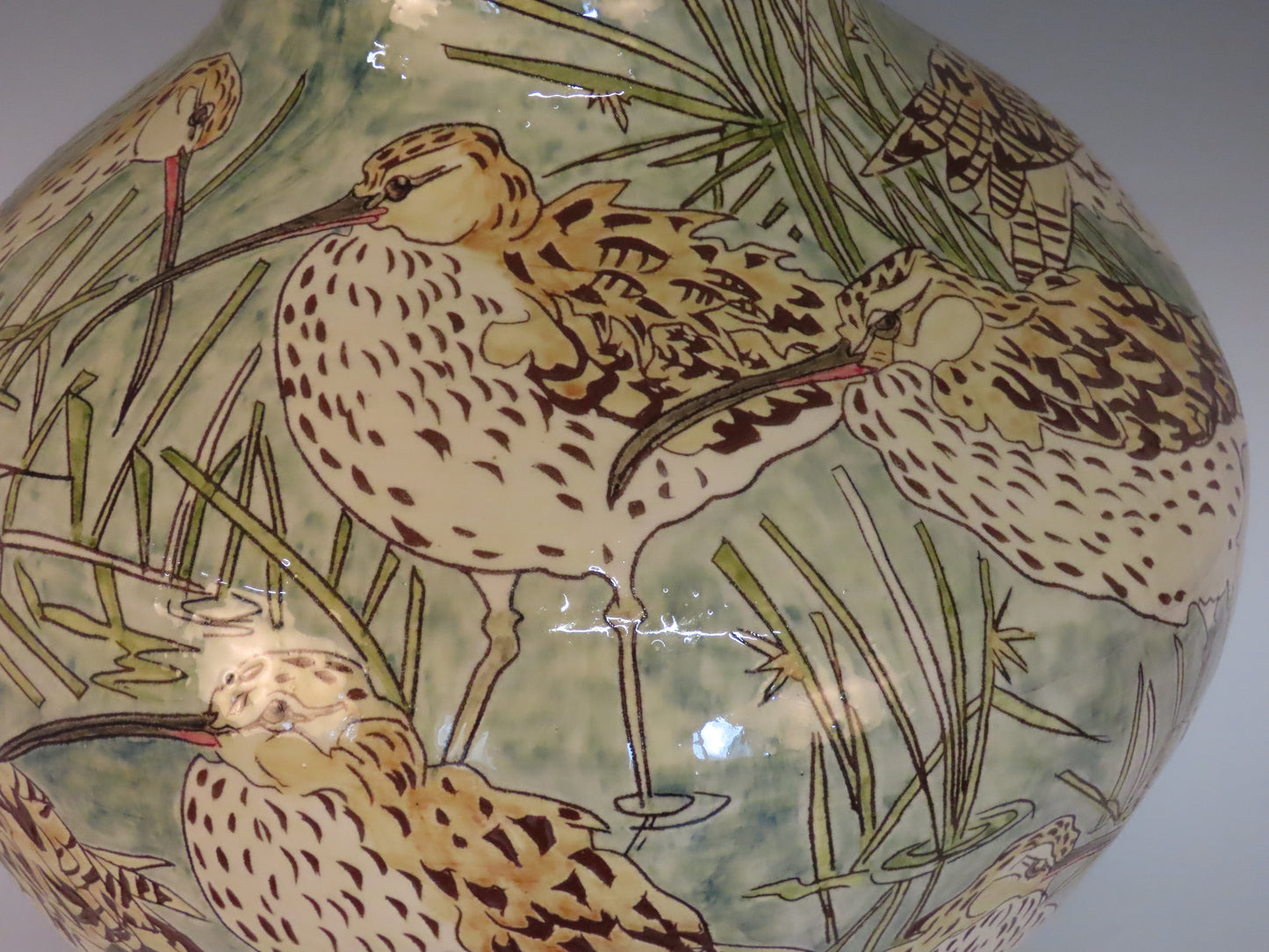 Large vessel  depicting Curlews on Bodmin moor.